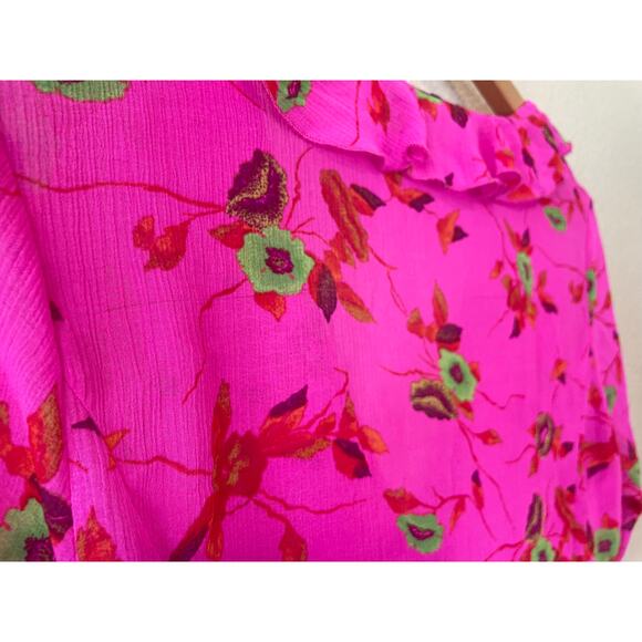 ECOTE Urban Outfitters Pink Floral Flutter Long Sleeve Ruffle Blouse Small Y2K - Picture 5 of 12